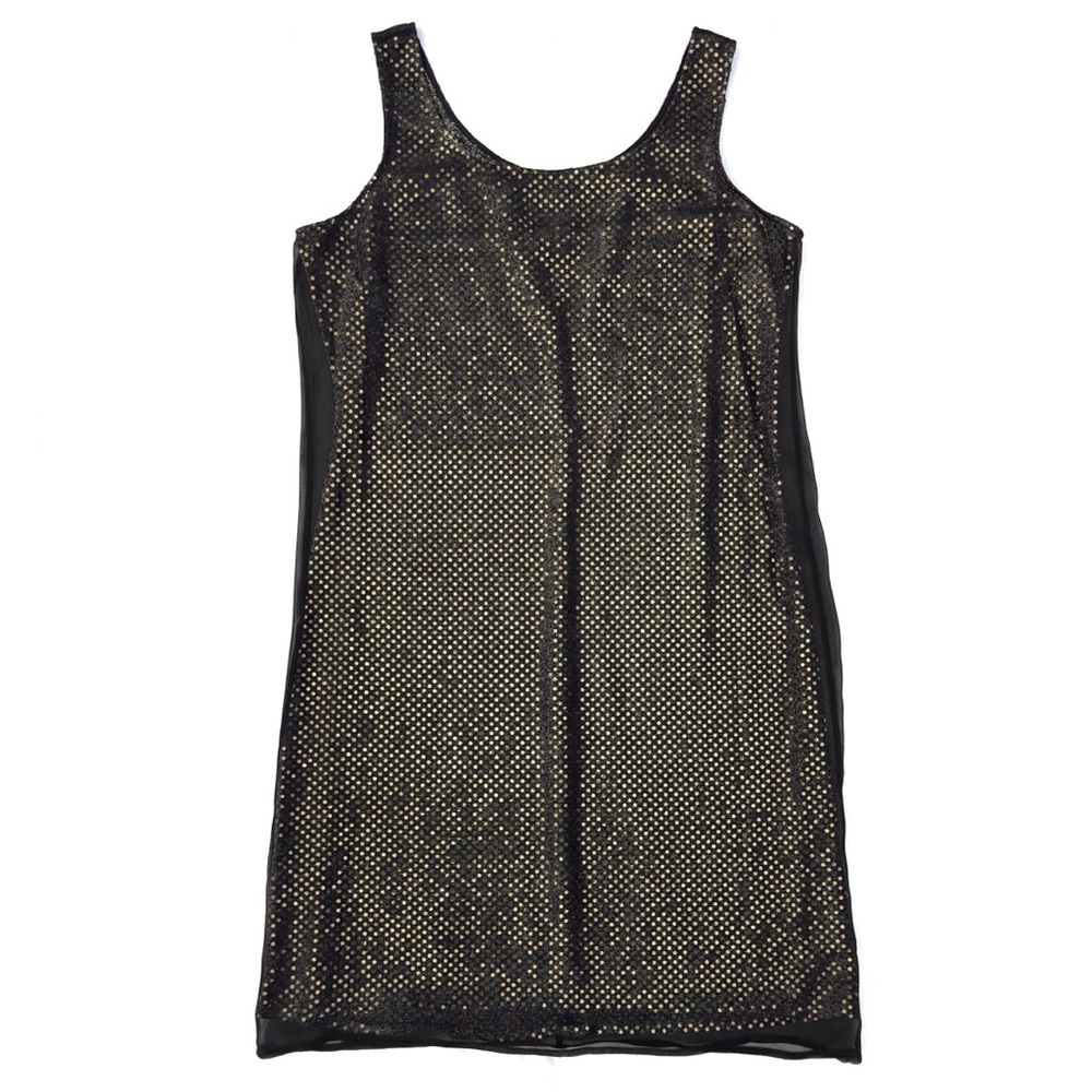 Vintage Robbie Bee Black Silk Shell Gold Sequin Layered Party Cocktail Dress